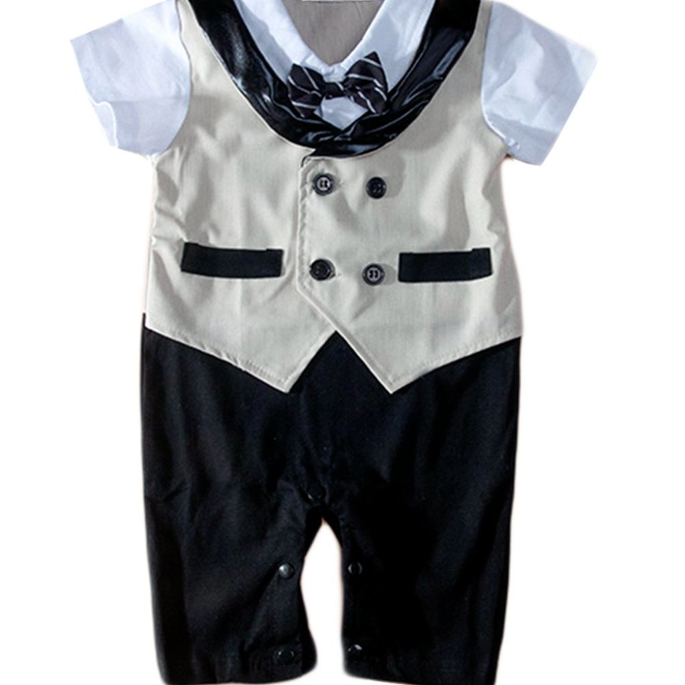 Khaki Tuxedo Cotton Baby Romper